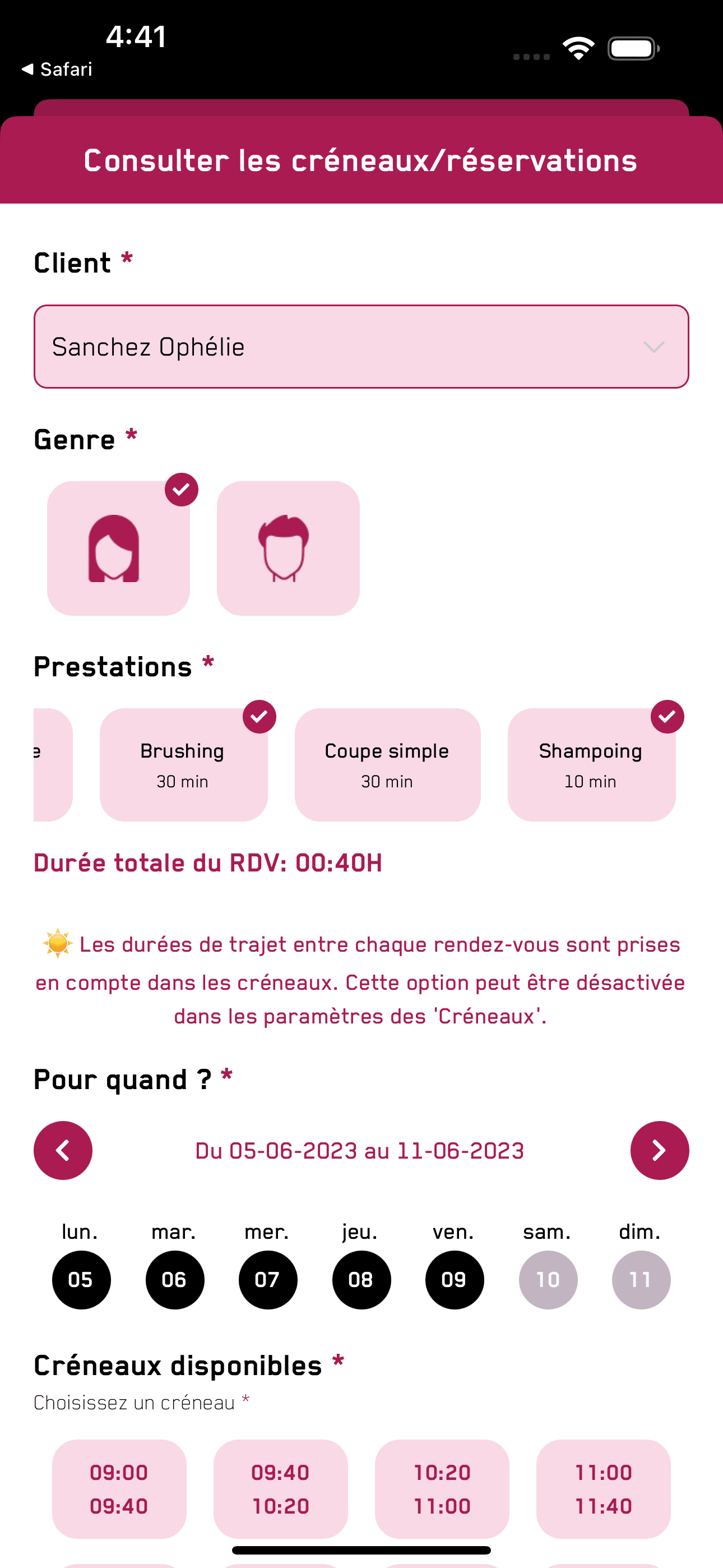 Tiffeo — Sélection du créneau